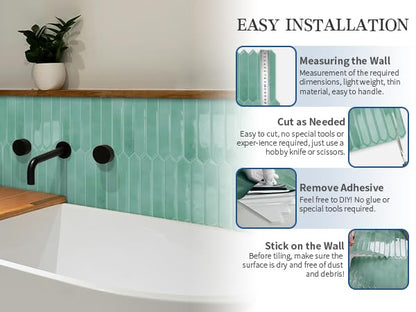 10 Sheets Long Hexagon Tile Peel and Stick Backsplash - color: Cyan