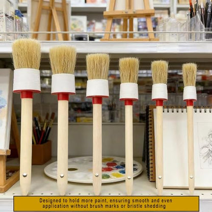Markeny 6Pack Wood Handle Round Head Paint Brush Set Bristles Smooth Bristle Round Brushes Tool for Stencils DIY Painting Waxing Home Decor