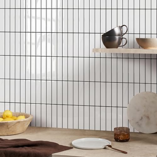 COMSTICKC 3D Peel and Stick Backsplash Tiles, 10 Pcs 12" x 12", White - color: White With Black Grout