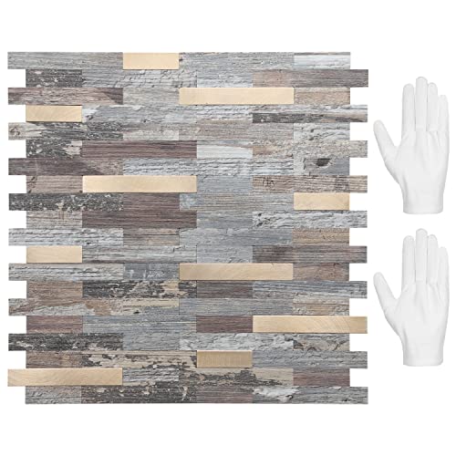 STICKGOO Peel and Stick Backsplash, PVC Wall Tiles Stick on Backsplash for Kitchen(10 Sheets, Distressed Wood with Metal Gold) - color: Distressed Wood with Metal Gold