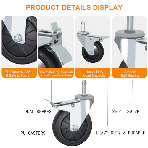 Stem Casters, 7/16" x 1-3/8" 500 Lbs Casters (Without Brake, 2 Inch) - color: With Brake, size: 2 inch