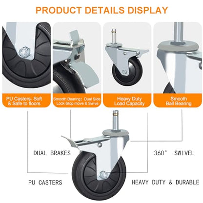 Stem Casters, 7/16" x 1-3/8" 500 Lbs Casters (Without Brake, 2 Inch) - color: With Brake, size: 2 inch