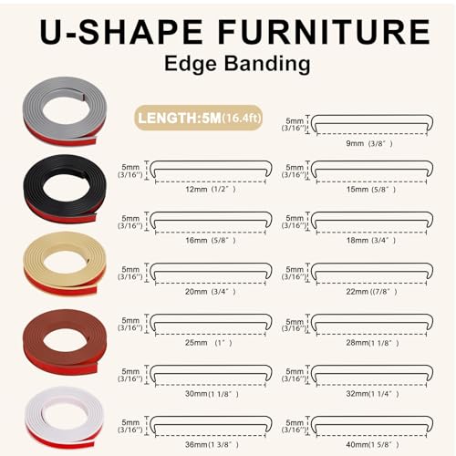 RONSEN U-Shape Edge Banding, Self-Adhesive Countertop Edge Trim 16.4ft - color: Beige, size: 9mm (3/8″)