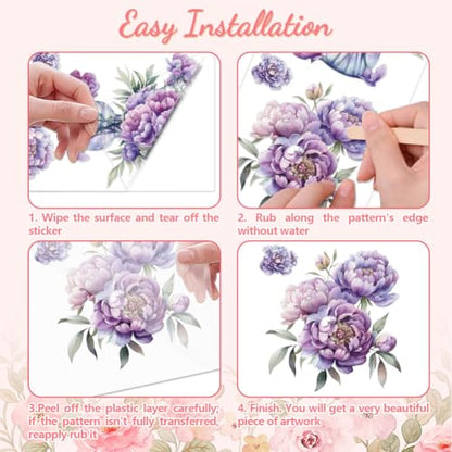 Peacoblue Purple Peonies Rub On Transfers for Furniture Craft 6"x12" - style: Purple Peonies Flowers