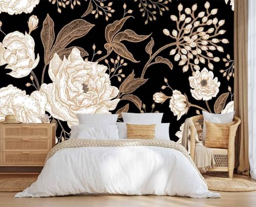 Jdayda Wall Mural Peonies Floral Vintage Peel and Stick - color: MURAL-309, size: 129" x 96"