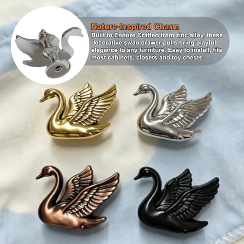4Pack Swan Cabinet Knobs, Elegant Flying Bird Drawer Pulls Handle - color: Silver