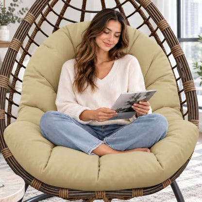 Egg Chair Cushion Replacement, Waterproof Outdoor Hanging Egg Swing Chair Cushions Pads, U-Shaped Thickened Cushions for Hanging Eggs Chair with Ties, 47x33x7 Inches (Khaki) - color: Khaki