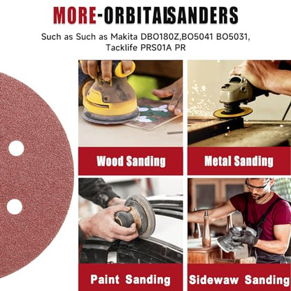 100PCS 6 Inch Sanding Discs 240 Grit Sandpaper for Orbital Sander - style: 6 Hole-Red
