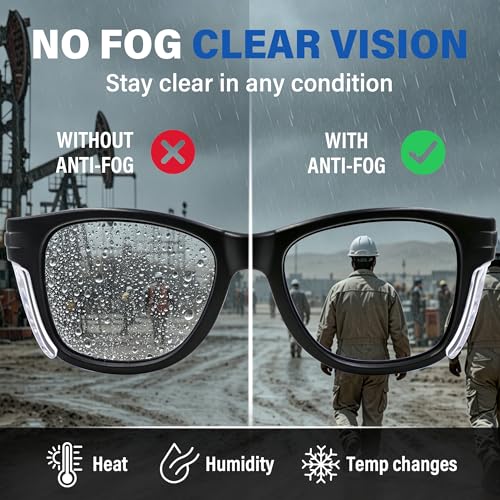 ANSI Z87.1 Safety Glasses with Side Shields, Clear Anti-Fog Scratch-Resistant Lightweight Protective Eyewear UV Protection, Durable Work Glasses for Construction, Lab & DIY