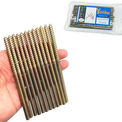 12 Pack 1/4-20 x 4-1/2 Inch Hanger Bolts Double Headed Wood Dowel Self-Tapping Screw for Furniture Double Threaded Rods 114.3mm Length - size: 1/4-20"x4-1/2"-12PCS