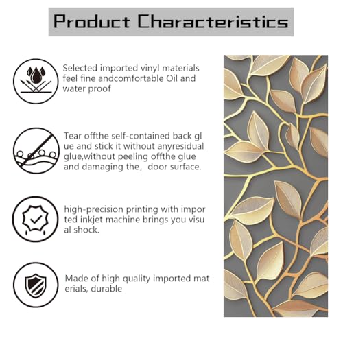 arricraft 2 Sheets Golden Tree Branches Self-Adhesive Door Sticker, 31.5x78.7inch Tree Branches Leaves Door Murals Stickers PVC Removable Wallpaper Decoration for Bedrooms Living Room - style: Golden Tree