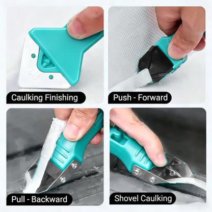 Silicone Caulking Tool 3 in 1 Stainless Steel Head Scraper Caulk Remover Sealant for Kitchen Bathroom Window, Cyan - color: Cyan