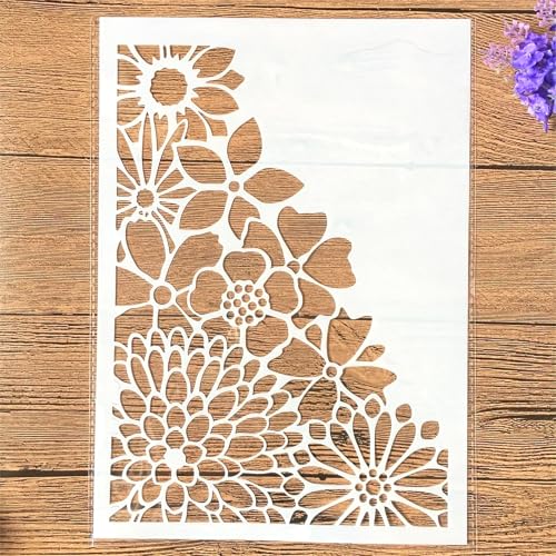 TIAMECH A4 Reusable Chrysanthemum Flower Stencil for Painting - style: Chrysanthemum Flower