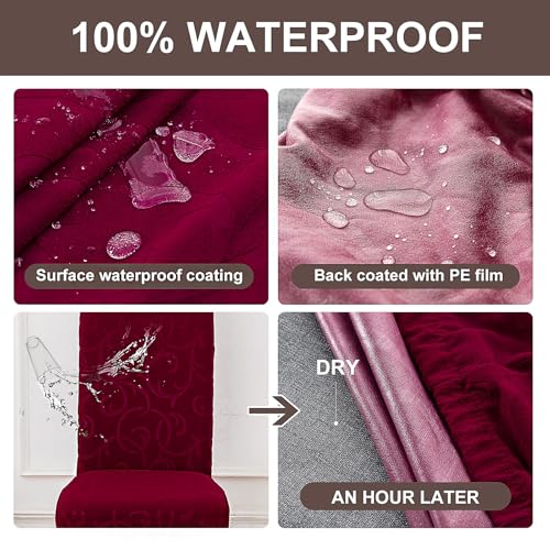Waterproof Dining Room Chair Covers, Stretch Parsons Chair Slipcovers - color: Flower Pattern-wine Red, size: Regular-2 Pack