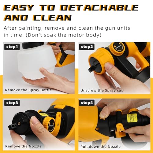 1000W HVLP Paint Sprayer High-Efficiency Electric Spray Gun with 6 Nozzles, 3 Patterns & Adjustable Flow, 40oz (1200ml) Detachable Container, Easy to Clean, for Home Improvement Projects