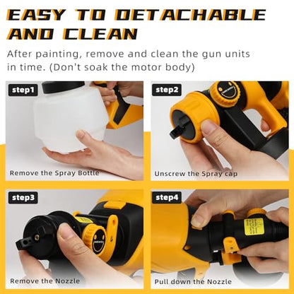 1000W HVLP Paint Sprayer High-Efficiency Electric Spray Gun with 6 Nozzles, 3 Patterns & Adjustable Flow, 40oz (1200ml) Detachable Container, Easy to Clean, for Home Improvement Projects