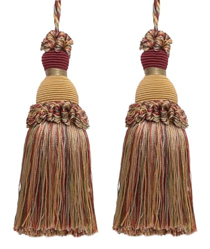 DÉCOPRO Beautiful Hand-Crafted 5" (12.5cm) Key Tassel, 3 1/2" (8.5cm) Loop # IKTJ, Cherry Grove Beige #4770 (Golden Beige, Rust Red, Olive Green) Set of 2 - color: Cherry Grove Beige #4770 (Golden Beige, Rust Red, Olive Green), size: Set of 2