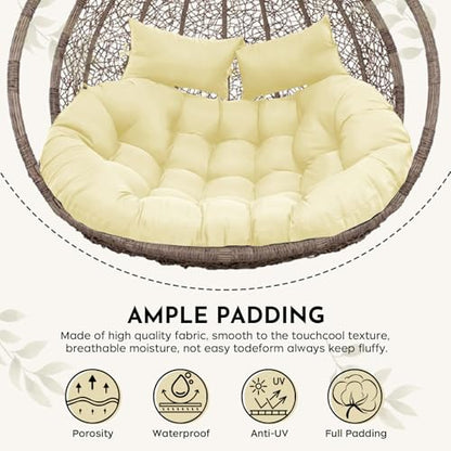 Outdoor Double Egg Chair Cushion Replacement Waterproof Thickened Cotton Hanging Basket Egg Chair Cushion 55x35 Inch Universal Fit for Patio Wicker Swing Chair (Biege) (Cushion ONLY) - color: Biege