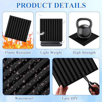 Nuanchu 32 Pcs 3D Wall Panels, 12"x12" PVC Fluted Tiles, Black - color: Black