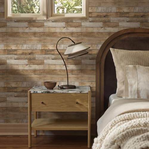 COMSTICKC 3D Faux Wood Wall Sticker Shiplap Peel and Stick, Not Real Wood - color: Raw Wood