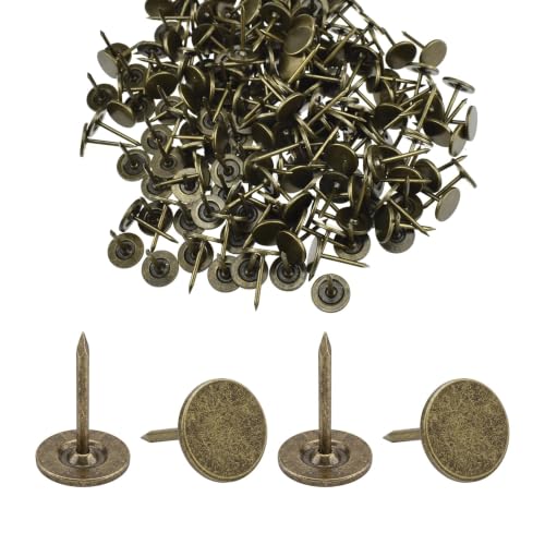 200Pcs 7/16 Inch Upholstery Thumb Tacks for Wall | Industrial Rustic Bronze Pushpins | Long Shank Tacks | for Fastening Carpet, Wooden Doors, Headboards