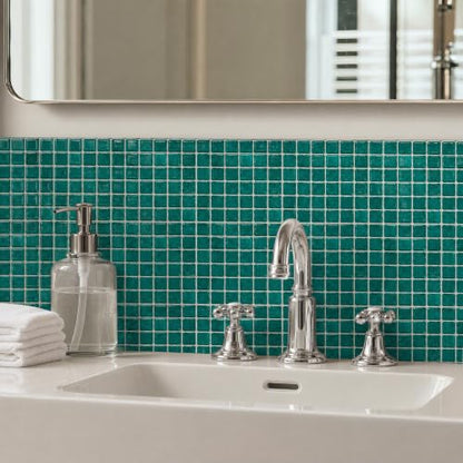 3D Mosaic Peel and Stick DIY Backsplash Tiles (24, Teal Green) - color: Teal Green