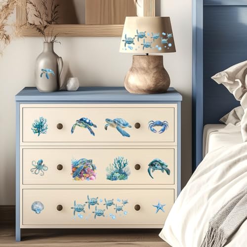 3 Sheets Sea Rub on Transfer Stickers for Furniture and Crafts Sea Turtles Wall Stickers Waterproof Transfer Decals Sticker Marine Animal Transfer Sticker for Dresser Glass Wood 6"x12" - color: Summer Pattern A