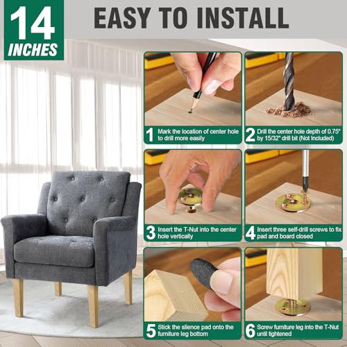 FoDau770 Square Furniture Legs 14 Inch, Ash Wood Legs with 5/16"-18 Bolts - size: 14 Inch