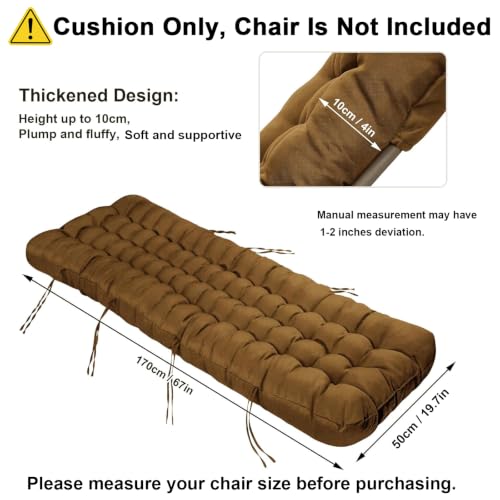 ERWUDEling 67 Inch Waterproof Patio Chaise Lounge Cushion Set of 2 – Cushions Only (No Chairs Included), Thick Replacement Cushion with Ties for Pool Recliner, Rocking High Back Chair, Brown - color: Brown 2-pack