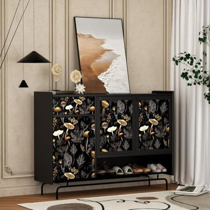Laatse Dark Mushroom Wallpaper Peel and Stick 17.5" x 787",Black Gold - color: Black Gold, size: 17.5" x 787"