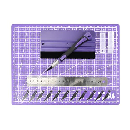 EHDIS Exacto Knife Set Utility Craft Precision Hobby Knife Tool with Cutting Mat,6 inch Vinyl Squeegee, Steel Ruler, for Sewing Crafts Hobby Fabric Precision Scrapbooking Project (Purple)