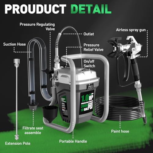 Baotree High-Pressure Electric Airless Paint Sprayer, Thinning-Free - color: Green