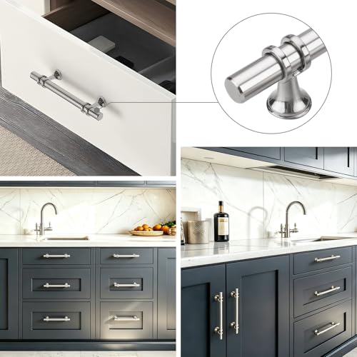 Rergy 10 Pack 3-3/4 Inch Hole Center Brushed Nickel Kitchen Cabinet Pulls - color: Brushed Nickel, size: 3-3/4in Hole Center(96mm)