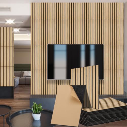 Oak Acoustic Panels, 12 Pack Self-Adhesive Sound Absorbing Tiles - color: Oak
