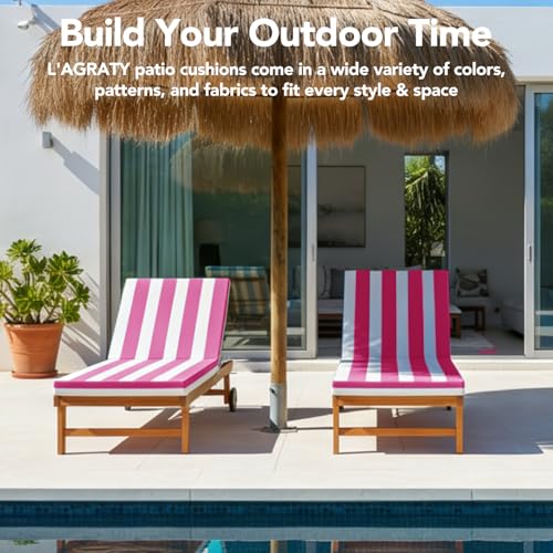 L'AGRATY Chaise Lounge Chair Waterproof Cushion Set of 2 Outdoor for Pool - color: Pink White