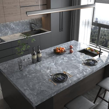 Marble Contact Paper Peel and Stick Countertop Waterproof Wallpaper - color: Gray, size: 16" x 354"