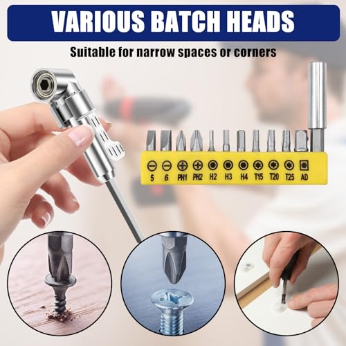 105° Right Angle Drill Adapter Set, Long & Short with Bits for Tight Space