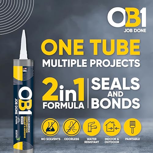 OB1 Universal Caulk Sealant & Adhesive White 10.1oz | Professional Grade Premium All-in-One Advanced Hybrid 2-in1 | Water Resistant Internal & External | Shrink Crack UV & Fade Resistant | 1 Cartridge - color: White, size: 10.1oz (Pack of 2)