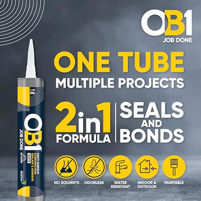 OB1 Universal Caulk Sealant & Adhesive White 10.1oz | Professional Grade Premium All-in-One Advanced Hybrid 2-in1 | Water Resistant Internal & External | Shrink Crack UV & Fade Resistant | 1 Cartridge - color: White, size: 10.1oz (Pack of 2)