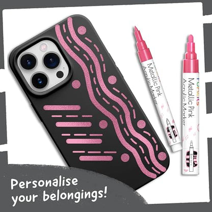 5 Acrylic Metallic Pink Paint Pen Markers for Rocks, Canvas, Wood - color: Metallic Pink