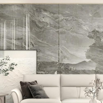 Chejiaye 10pcs Marble Peel and Stick Backsplash Waterproof Washroom Wall Panels, Peel and Stick Tile, PVC Wall Panels for Kitchen (Grey Marble Tiles, 11.8" x 11.8" x2.5MM x 10Pack) - color: Grey Marble Tiles, size: 11.8" x 11.8" x 10Pack