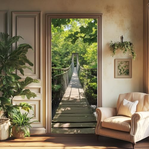 arricraft 2 Sheets Suspension Bridge Self-Adhesive Door Sticker, 31.5x78.7inch Bridge Pattern Door Murals Stickers PVC Removable Wallpaper Decoration for Bedrooms Living Room - style: Drawbridge