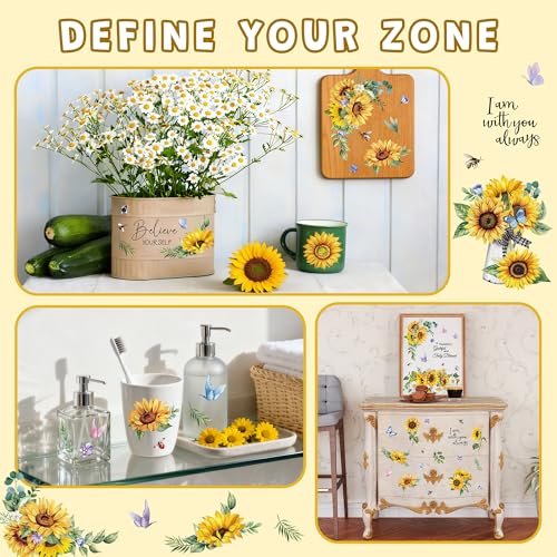 Joeyan Rub On Transfers for Crafts and Furniture, 2 Sheets Large Sunflower Butterfly Rub on Stickers DIY Transfer Decals for Wood Glass Metal Canvas Porcelain Plastic Home Decorations, 11" x16" - style: Sunflower Butterfly