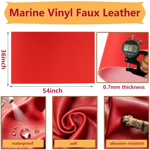 CDY Marine Vinyl Upholstery Fabric: 54"x36" Soft Grain Faux Leather Durable - color: Red, size: 1 Yard（54"x36")