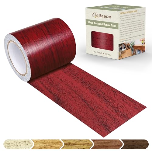 Besezx Wood Grain Tape, 2.4" X15', Self Adhesive Wood Grain Repair Patch for Tables, Chairs, DIY,Baseboards, Doors, Windows, Floors and Furniture Renovation.（Red） - color: Red, size: 2.4" X15'