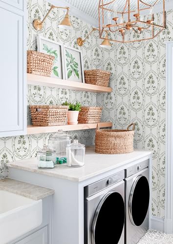 Boho Floral Peel and Stick Wallpaper Green Self Adhesive Wallpaper - color: Green