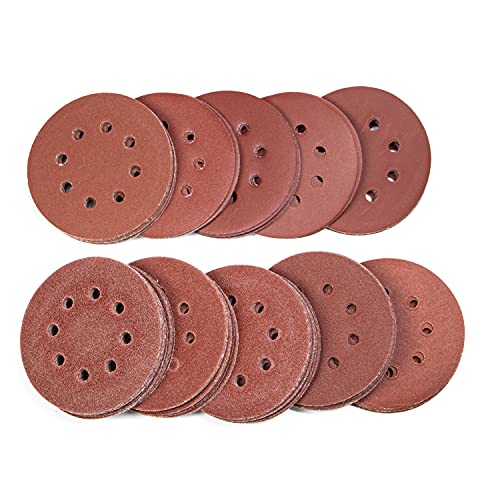 NEIKO 11271A 150 Piece Sanding Discs for 5” Orbital Sander, Hook and Loop, Sandpaper with 60, 80, 100, 120, 150, 180, 240, 320, 400, 600 Grit, Premium Aluminum Oxide, Solid Surface Sanding Pads - size: 5"