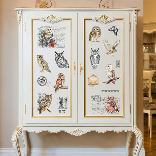 Peacoblue Owl and Text Rub On Transfers for Furniture Craft 6"x12" - style: Owl and Text