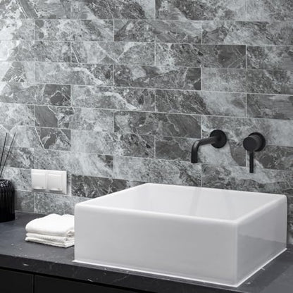 AULIGET 40-Piece Polished Grey Marble with Silver Peel and Stick Backsplash Wall Tiles, 3" x 12" PVC Faux Stone Stick on Tiles for Backsplash Kitchen, Bathroom, Laundry Room, Camper, Fireplace - color: Polished Grey Marble & Silver, size: 40 Pieces, 3"x12