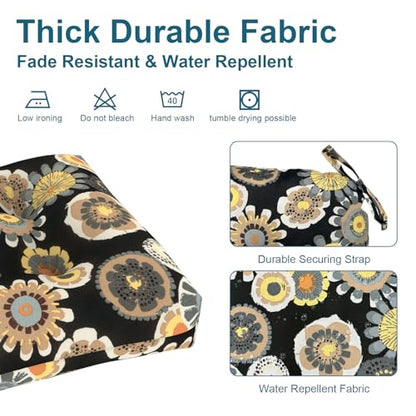 DYTXIII Set of 2 Outdoor Chair Cushions 19"x19"x4", Water Repellent Tufted Patio Seat Cushions with Ties, Thick Replacement Pads for Wicker Dining Chairs, Patio Furniture, Black Yellow Crosby - color: Black Yellow Crosby